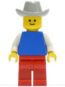 Plain Blue Torso with White Arms, Red Legs, Light Gray Cowboy Hat 