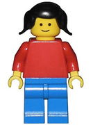 Plain Red Torso with Red Arms, Blue Legs, Black Pigtails Hair 