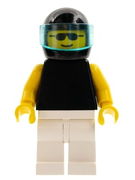 Plain Black Torso with Yellow Arms, White Legs, Sunglasses, Black Helmet, Trans-Light Blue Visor 