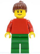 Plain Red Torso with Red Arms, Green Legs, Reddish Brown Ponytail Hair, Eyebrows 