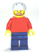 Plain Red Torso with Red Arms, Dark Blue Legs, Sports Helmet and Brown Beard 