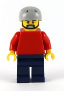 Plain Red Torso with Red Arms, Dark Blue Legs, Sports Helmet and Black Beard 