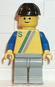 'S' - Yellow with Blue / Gray Stripe, Light Gray Legs, Black Construction Helmet 