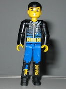 Technic Figure Blue Legs, Black Top with Zippered Wetsuit and Knife and 'Diving' Pattern (Stickers) - Diver 