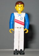 Technic Figure White Legs, White Top with Red Stripes Pattern, Blue Arms (Skier) 