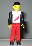 Technic Figure Red Legs, White Top with Red Triangle, Black Arms 