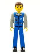 Technic Figure Blue Legs, Blue Top with Zipper and Pockets, Light Gray Arms 