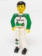 Technic Figure White Legs with Knife (Sticker) on Right Leg, White Top with White and Green Torso with Rescue Pattern, Green Arms 