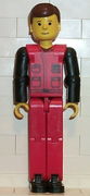 Technic Figure Red Legs, Red Top with Black Pattern, Black Arms, Brown Hair 