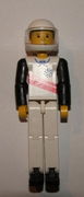 Technic Figure White Legs, White Top with Red Stripes Pattern, Black Arms, White Helmet (Skier) 