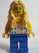 Lego Brand Store Female, Shirt with Rainbow Stars, Long Wavy Hair (no specific back printing) {Glasgow} 