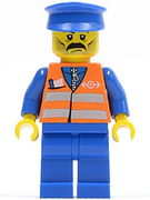 Orange Vest with Safety Stripes - Blue Legs, Moustache, Blue Hat 