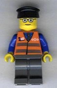 Orange Vest with Safety Stripes - Dark Bluish Gray Legs, Glasses, Black Hat 