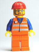 Orange Vest with Safety Stripes - Orange Legs, Red Construction Helmet, Beard and Glasses 