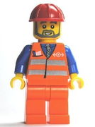 Orange Vest with Safety Stripes - Orange Legs, Red Construction Helmet, Gray Beard 