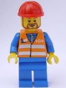 Orange Vest with Safety Stripes - Blue Legs, Red Construction Helmet, Brown Beard Rounded 