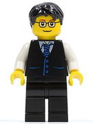 Black Vest with Blue Striped Tie, Black Legs, White Arms, Black Short Tousled Hair, Glasses 