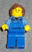 Overalls with Tools in Pocket Blue, Reddish Brown Hair Female Short Curled Ends 
