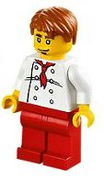 Chef - White Torso with 8 Buttons, Red Legs, Dark Orange Short Tousled Hair 