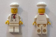 Chef - White Torso with 8 Buttons, Light Bluish Gray Wrinkles, WITH Back Print, White Legs, Standard Grin 