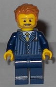 Businessman Pinstripe Jacket and Gold Tie, Dark Blue Legs, Medium Nougat Tousled Hair 