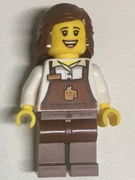 Female with Reddish Brown Apron with Cup and Name Tag Pattern, Reddish Brown Female Hair Mid-Length 