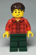 Man with Red Flannel Shirt, Dark Green Pants and, Dark Brown Hair 