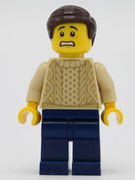 Male with Tan Knit Sweater, Dark Blue Legs and Dark Brown Hair 