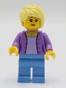 Female with Medium Lavender Jacket, Medium Blue Legs, Bright Light Yellow Hair 