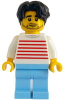 Modern House Resident - Male, White Sweater with Red Horizontal Stripes, Bright Light Blue Legs, Dark Brown Hair Wavy