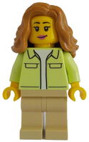 Modern House Resident - Female, Yellowish Green Jacket over White Shirt, Tan Legs, Medium Nougat Hair Wavy