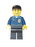 Police - World City Patrolman, Dark Blue Shirt with Badge and Radio, Black Legs, Black Cap, Smile 