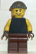 Plain Black Torso with Yellow Arms, Brown Legs, Dark Gray Knit Cap 