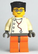 Doctor - Stethoscope with 4 Side Buttons, Orange Legs, Black Flat Top Hair, Glasses 