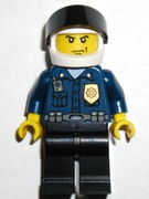 Police - World City Patrolman, Dark Blue Shirt with Badge and Radio, Black Legs, White Helmet, Black Visor 